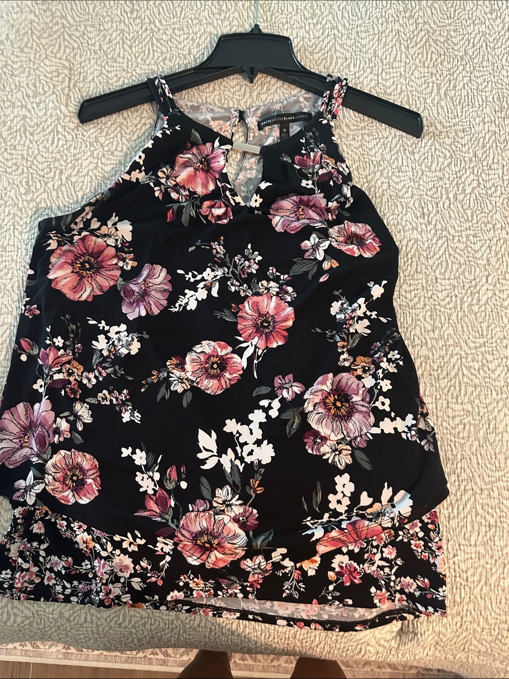 White House Black Market Black Floral Halter Tank Dress